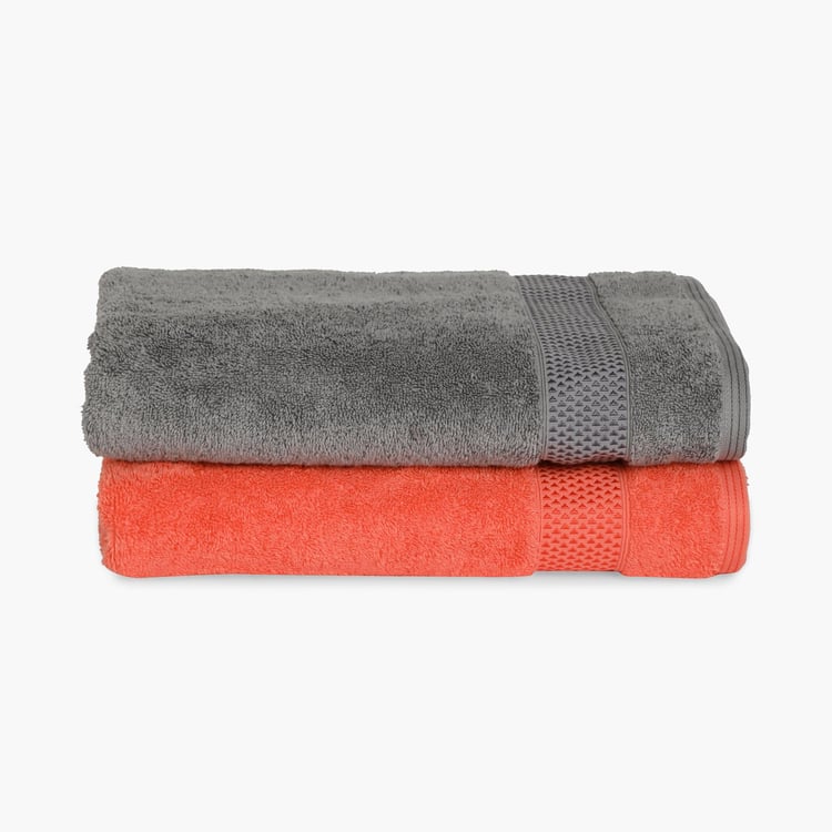 SPACES Atrium Plus Multicolour Textured Cotton Bath Towel - 70x150 cm- Set of 2