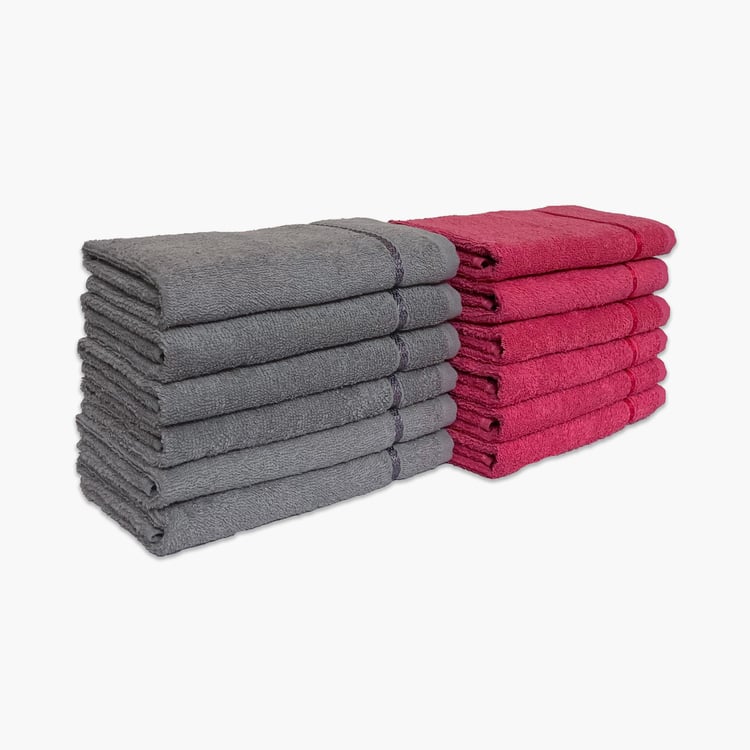 SPACES Seasons Grey and Red Textured Cotton Hand Towel - 40X60 cm - Set of 12