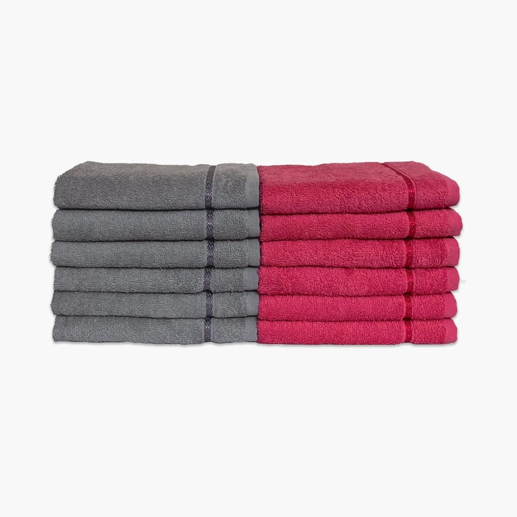 SPACES Seasons Grey and Red Textured Cotton Hand Towel - 40X60 cm - Set of 12