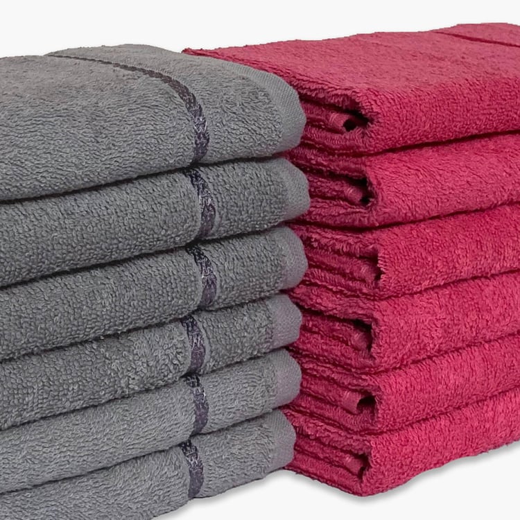 SPACES Seasons Grey and Red Textured Cotton Hand Towel - 40X60 cm - Set of 12