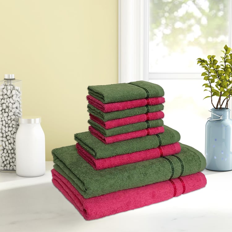 SPACES Seasons Best Red & Green Solid Bath Towel Set - 10 Pcs