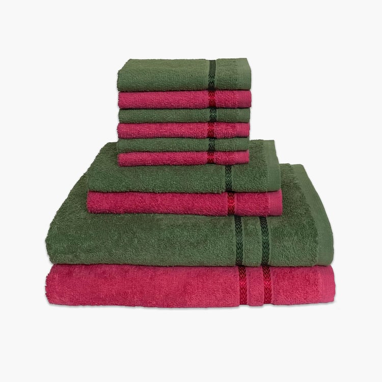 SPACES Seasons Best Red & Green Solid Bath Towel Set - 10 Pcs
