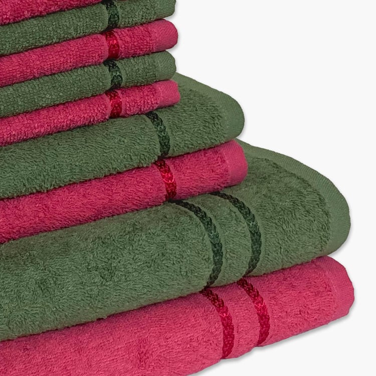 SPACES Seasons Best Red & Green Solid Bath Towel Set - 10 Pcs