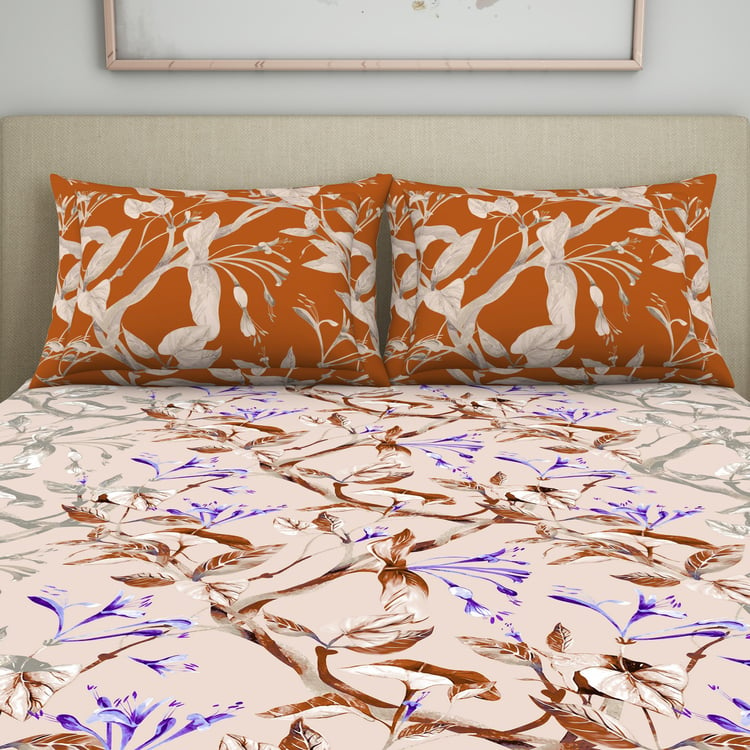 SPACES Seasons Best Premium Pink Floral Printed Cotton Queen Bedsheet Set - 224x254cm - 3Pcs