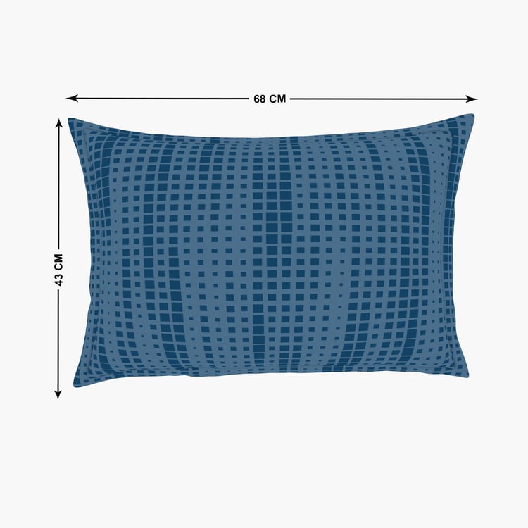 SPACES Seasons Best Premium Blue Geometric Printed Cotton Queen Bedsheet Set - 224x254cm - 3Pcs