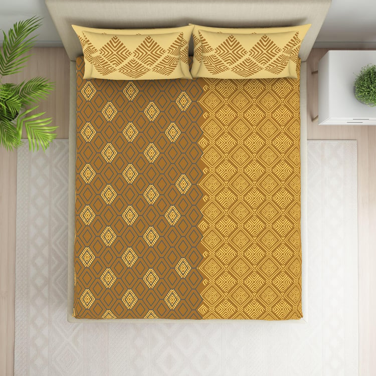 SPACES Seasons Best Premium Yellow Printed Cotton Queen Bedsheet Set – 224x254cm - 3Pcs