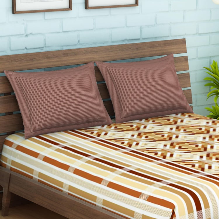 SPACES Atrium Brown Geometric Printed Cotton Queen Bedsheet Set - 224x254cm - 3Pcs