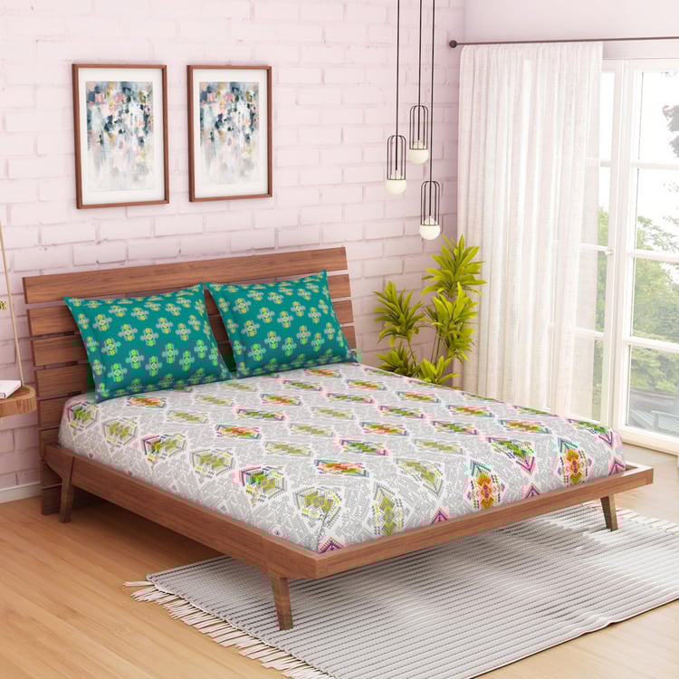 SPACES Atrium Cotton 144TC Ethnic Motif Printed 3Pcs Queen Bedsheet Set