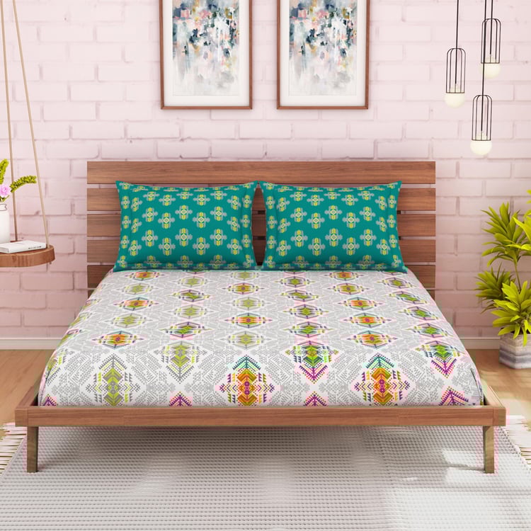 SPACES Atrium Cotton 144TC Ethnic Motif Printed 3Pcs Queen Bedsheet Set