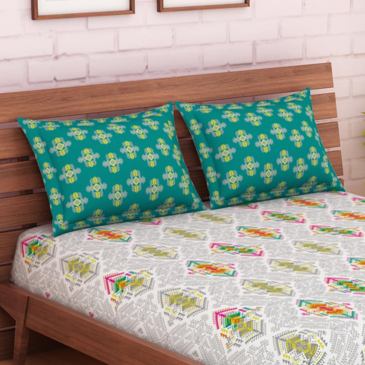 SPACES Atrium Cotton 144TC Ethnic Motif Printed 3Pcs Queen Bedsheet Set