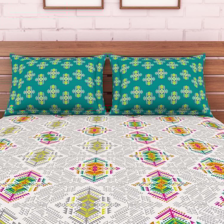 SPACES Atrium Cotton 144TC Ethnic Motif Printed 3Pcs Queen Bedsheet Set