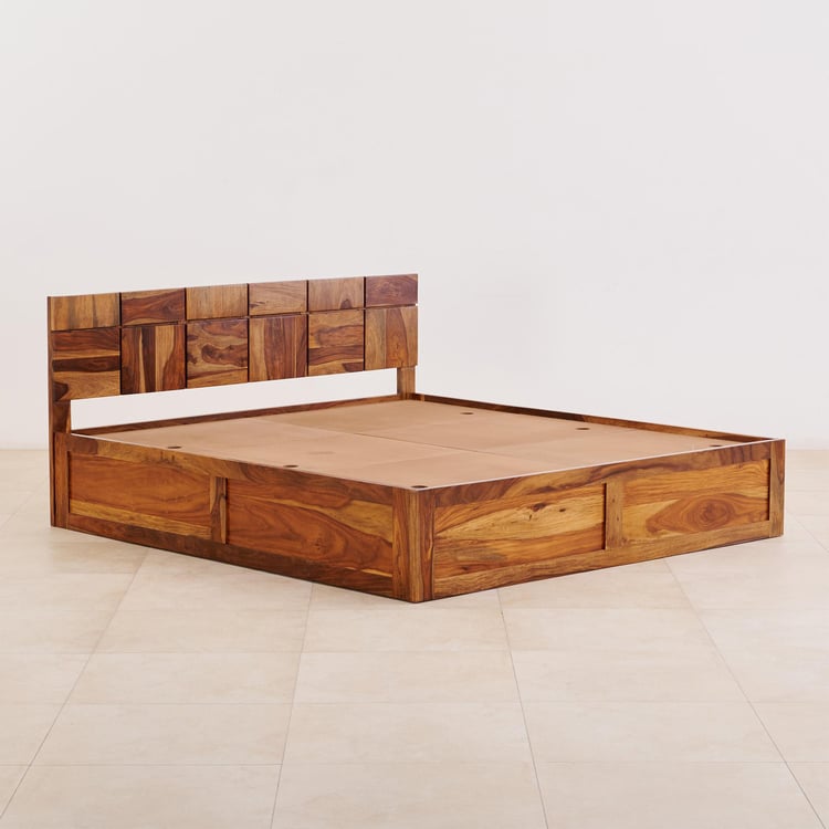 Helios Rubix Sheesham Wood King Bed with Box Storage - Brown