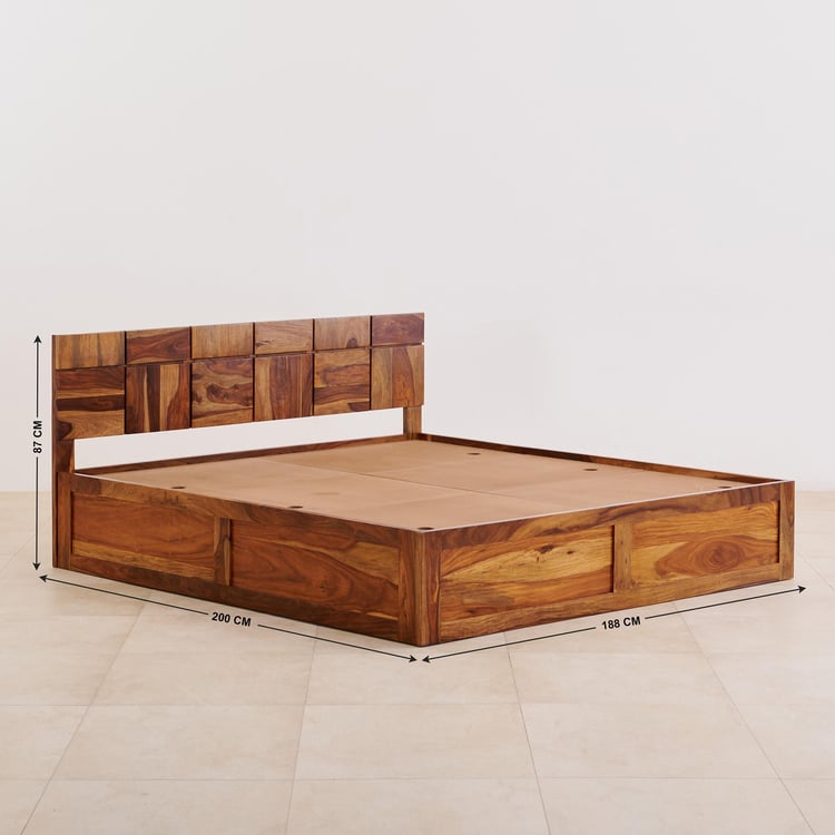 Helios Rubix Sheesham Wood King Bed with Box Storage - Brown