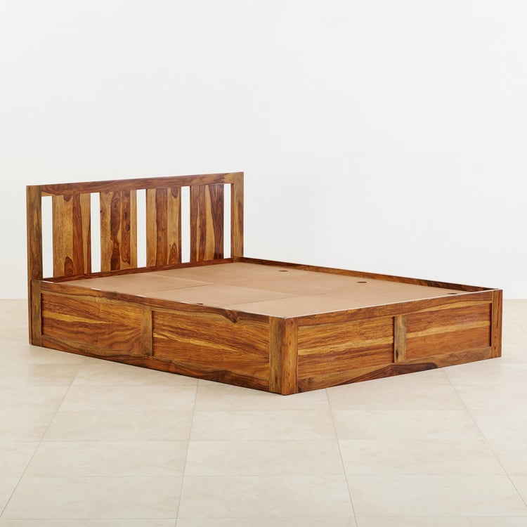 Helios Pico Sheesham Wood Queen Bed with Box Storage - Brown