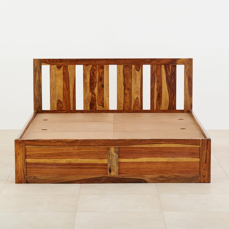 Helios Pico Sheesham Wood Queen Bed with Box Storage - Brown