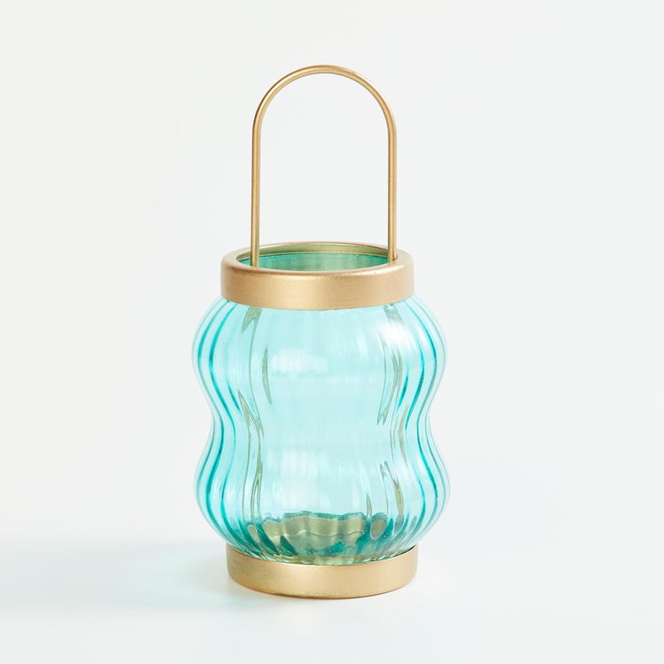 Modern Luxe Teal Glass Hour Glass Lantern