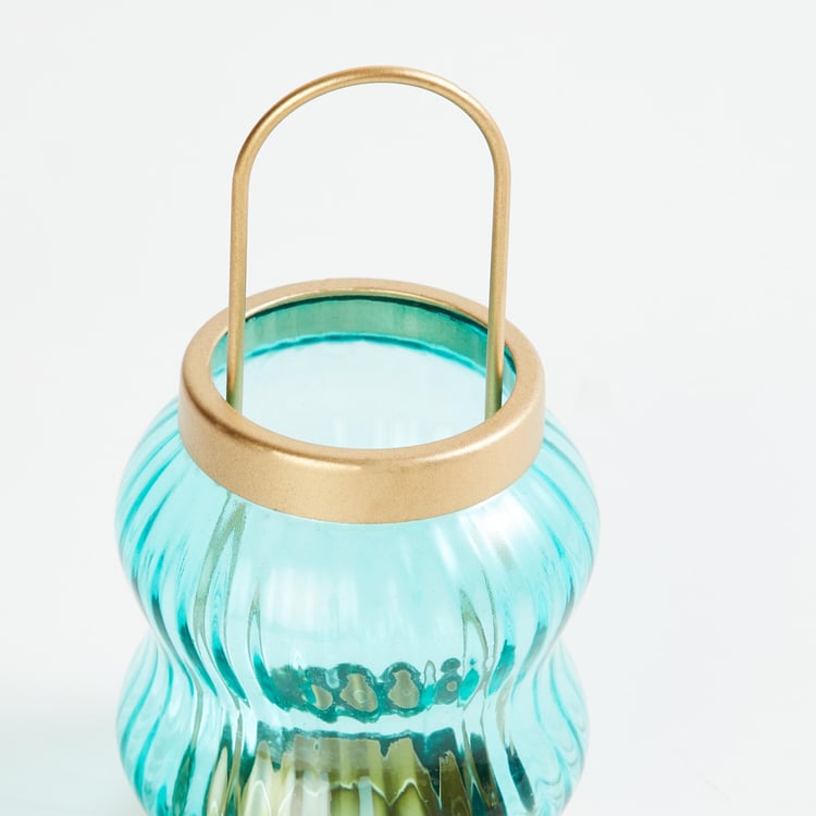 Modern Luxe Teal Glass Hour Glass Lantern