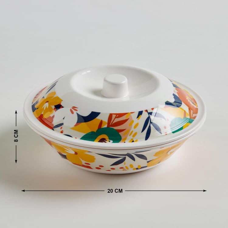 Meadowas White Printed Melamine Serving Bowl with Lid - 20x8cm