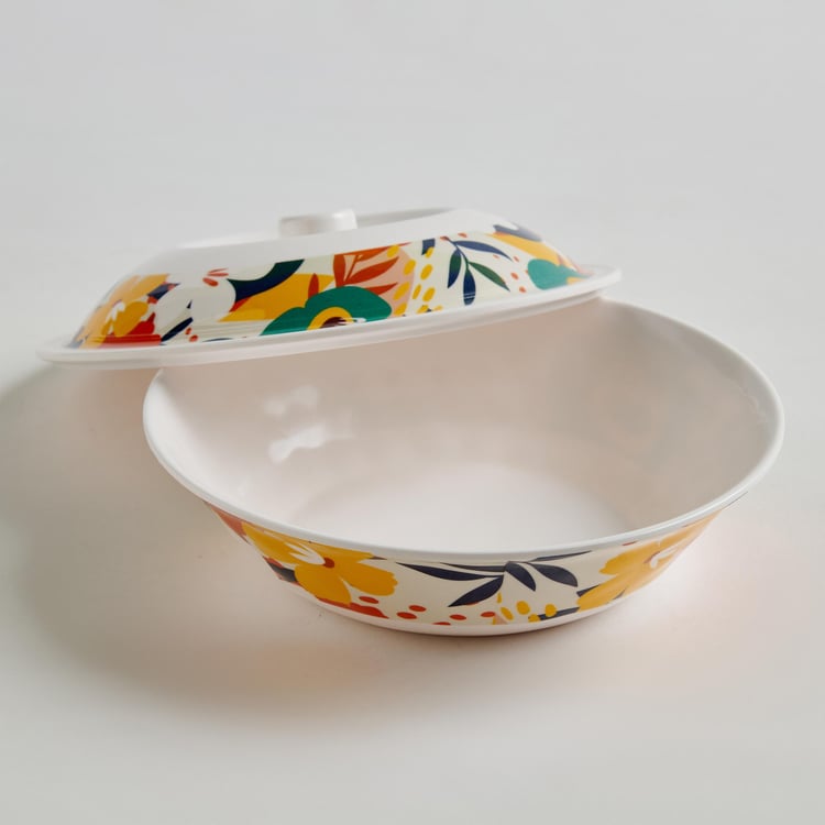 Meadowas White Printed Melamine Serving Bowl with Lid - 20x8cm