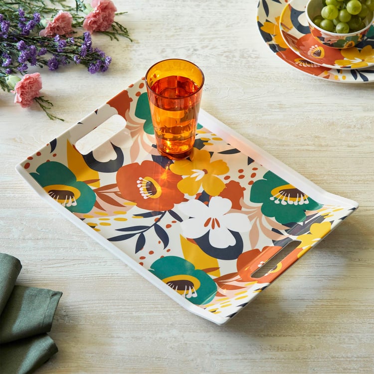 Meadowas White Printed Melamine Serving Tray - 3.2x27.3x3.5cm