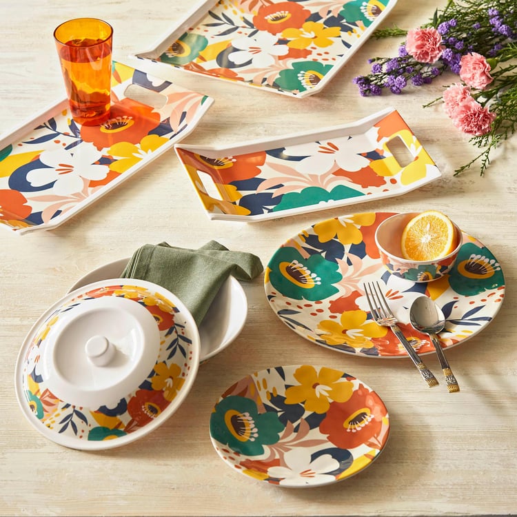 Meadowas White Printed Melamine Serving Tray - 3.2x27.3x3.5cm