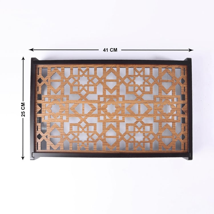 WONDERCHEF Casablanca Brown Ornamental Tile Wooden Serving Tray - 25x41cm