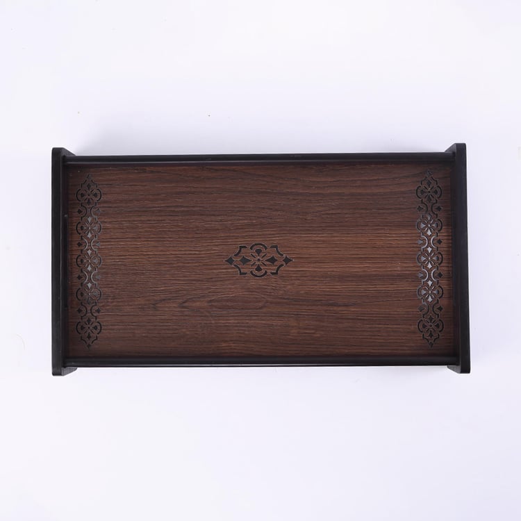 WONDERCHEF Casablanca Brown Damask Patterned Wooden Reversible Serving Tray - 25x46cm