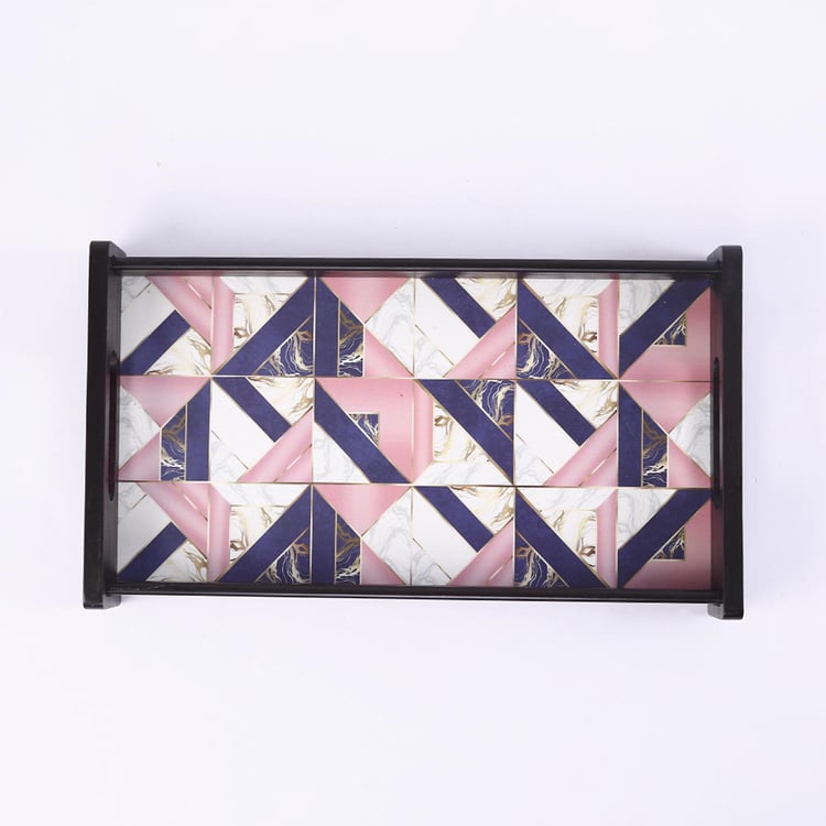 WONDERCHEF Casablanca Multicolour Marble Mosaic Printed Wooden Tray - 20x36cm