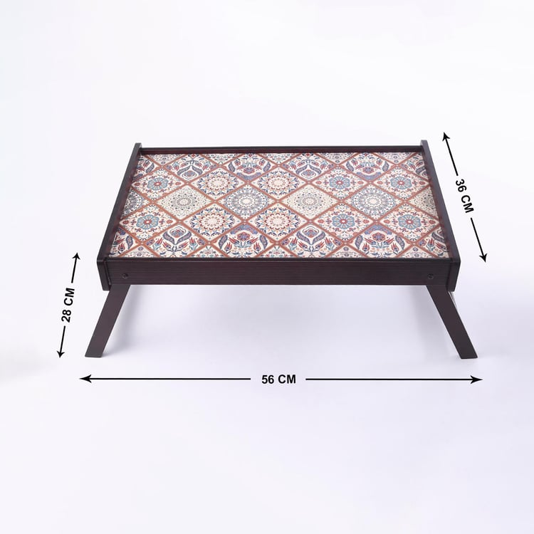 WONDERCHEF Casablanca Beige Printed Wooden Multipurpose Bed Tray - 56x36x28cm