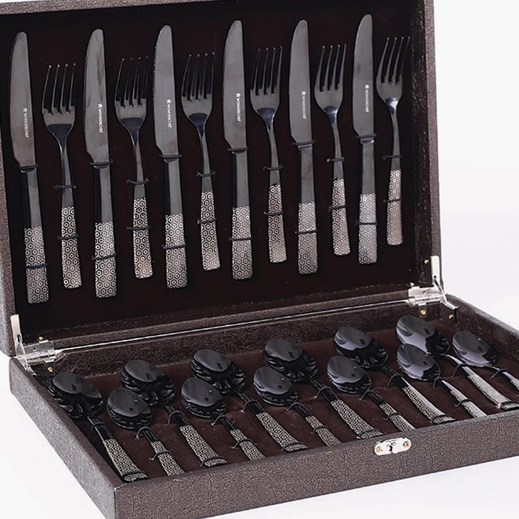 WONDERCHEF Roma Multicolour Geometric Embossed Stainless Cutlery in a Gift Box Set - 24Pcs