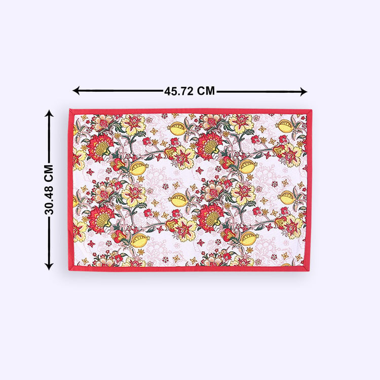 WONDERCHEF Como Red Floral Printed Cotton Placemat - 30x46cm - Set Of 6