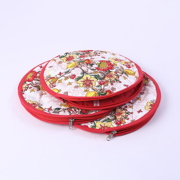 WONDERCHEF Como Red Printed Fabric Roti Cover Set - 23 x 23 x 23 cm - Set of 3