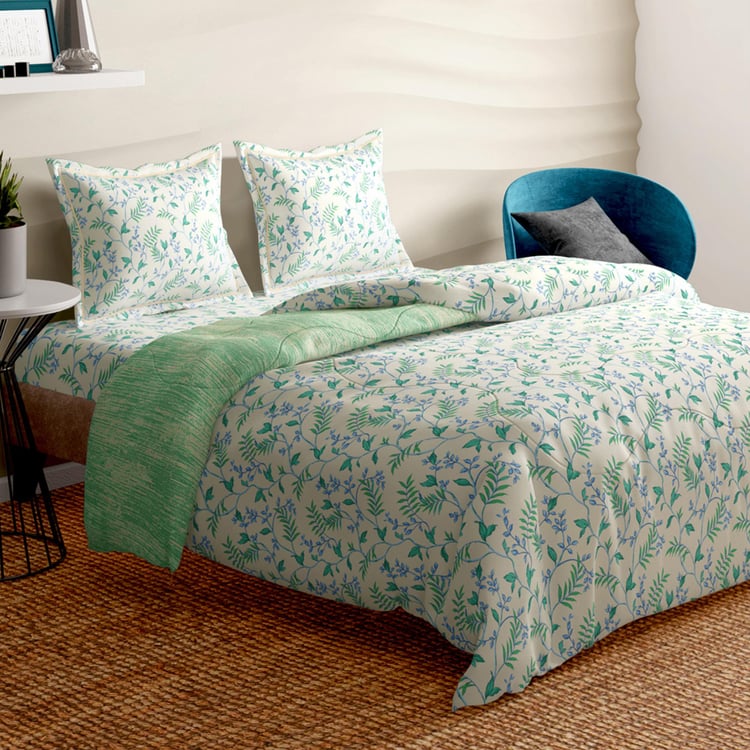 PORTICO Melange Green Floral Printed Cotton Queen Bed in a Bag - 274 x 274 cm - 4 Pcs