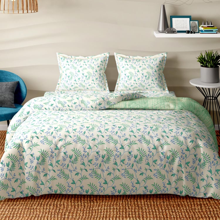 PORTICO Melange Green Floral Printed Cotton Queen Bed in a Bag - 274 x 274 cm - 4 Pcs