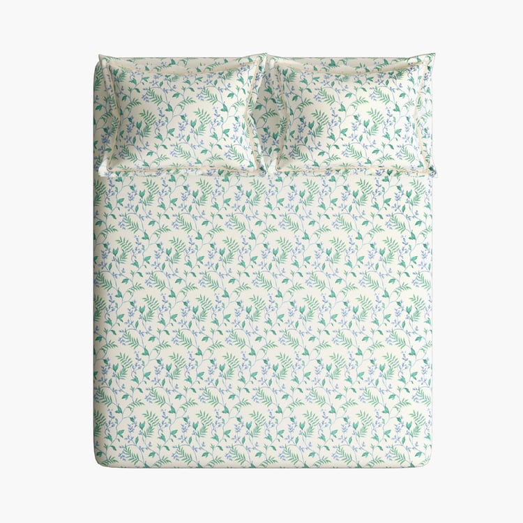PORTICO Melange Green Floral Printed Cotton Queen Bed in a Bag - 274 x 274 cm - 4 Pcs