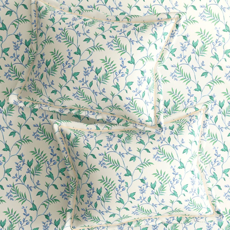 PORTICO Melange Green Floral Printed Cotton Queen Bed in a Bag - 274 x 274 cm - 4 Pcs