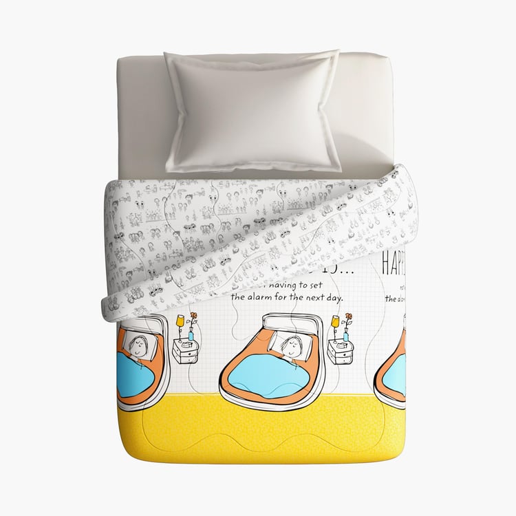 Buy PORTICO Happiness Is White Printed Cotton Single Bed Comforter