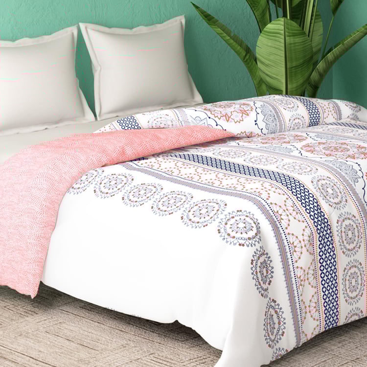 PORTICO Marvella White Printed Cotton Queen Comforter - 220x240cm