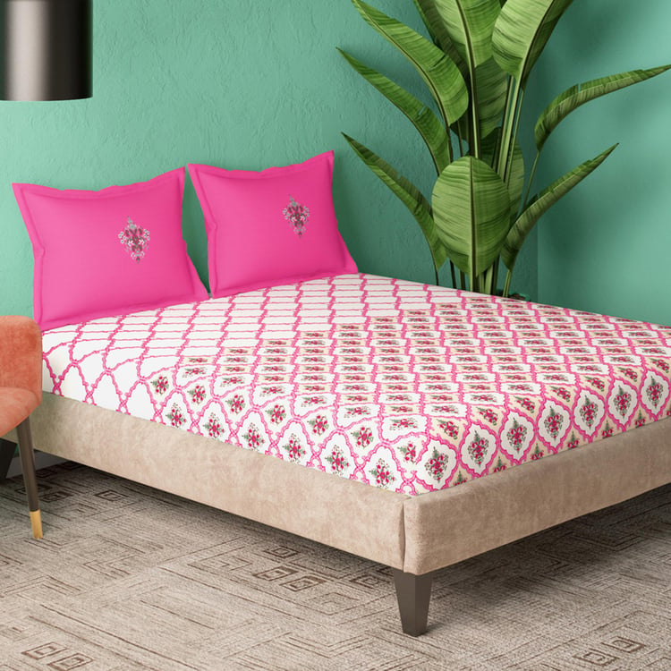 PORTICO Cadence 144TC Printed 3Pcs King Fitted Bedsheet Set