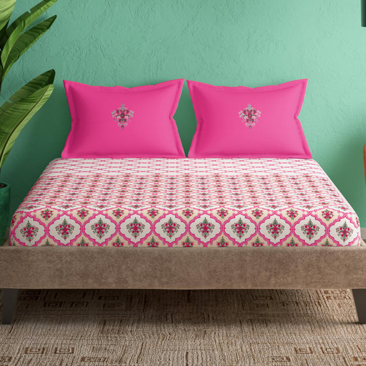 PORTICO Cadence 144TC Printed 3Pcs King Fitted Bedsheet Set