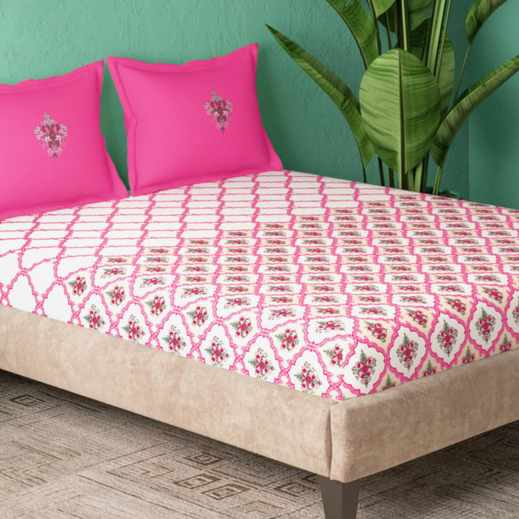 PORTICO Cadence 144TC Printed 3Pcs King Fitted Bedsheet Set