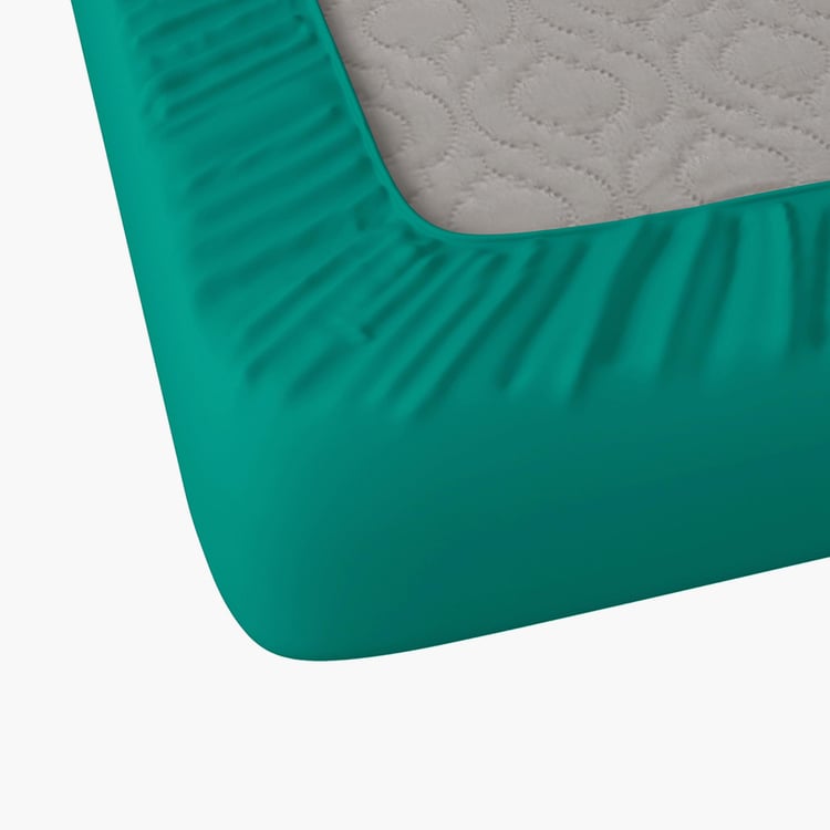 Buy PORTICO Shades Teal Solid Cotton Fitted King Size Bedsheet Set