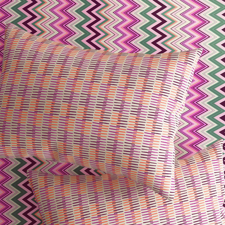 PORTICO Hashtag Pink Geometric Printed Cotton Single Bedsheet Set - 224x150cm - 2Pcs