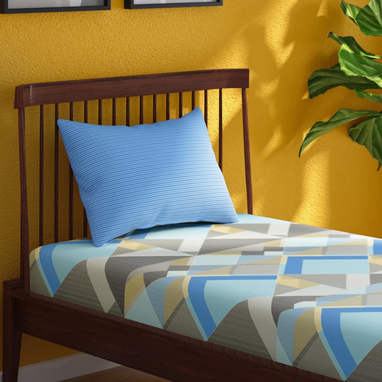 PORTICO Hashtag Blue Printed Cotton Single Bedsheet Set - 224x150cm - 2Pcs