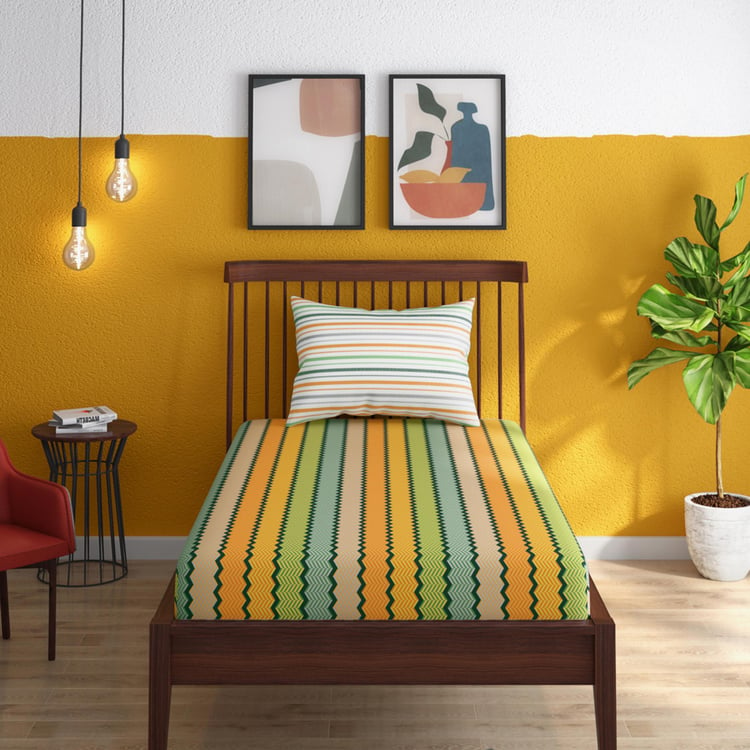 PORTICO Hashtag Orange Printed Cotton Single Bedsheet Set - 150x224cm - 2Pcs