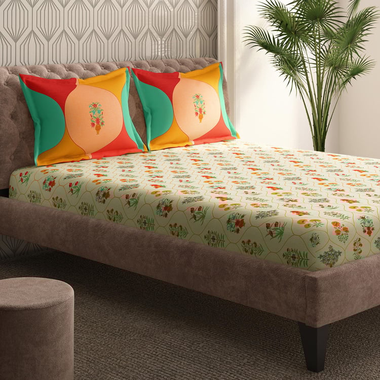 PORTICO Gulmarg Cotton 210TC Printed 3Pcs Super King Bedsheet Set