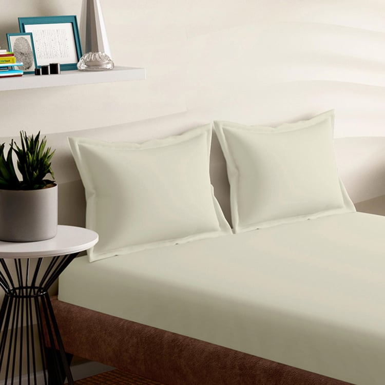 PORTICO Shades Beige Solid Cotton Queen Bedsheet Set - 224x254cm - 3Pcs