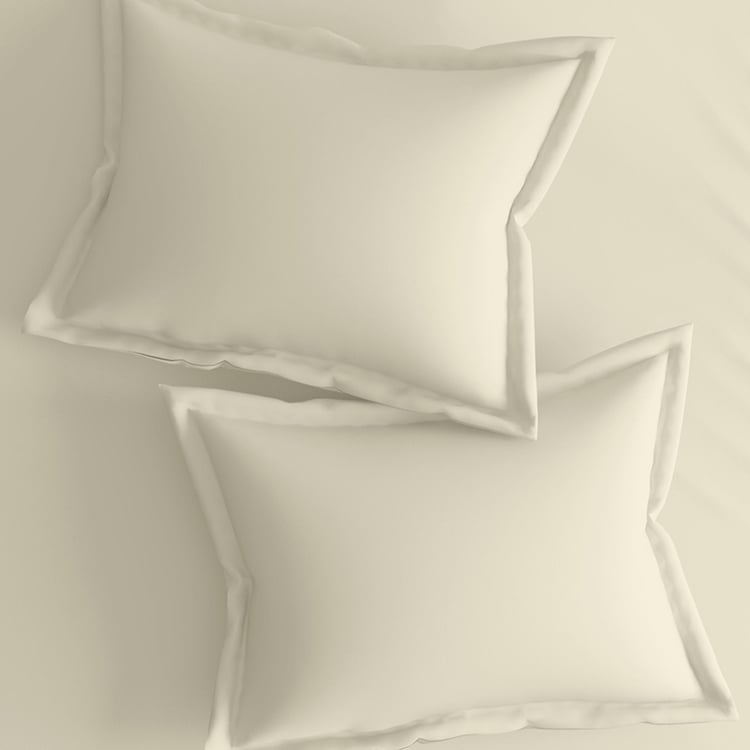 PORTICO Shades Beige Solid Cotton Queen Bedsheet Set - 224x254cm - 3Pcs