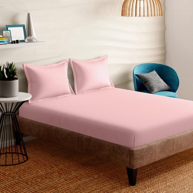 PORTICO Shades Pink Solid Cotton Queen Size Bedsheet Set - 224x254cm - 3pcs