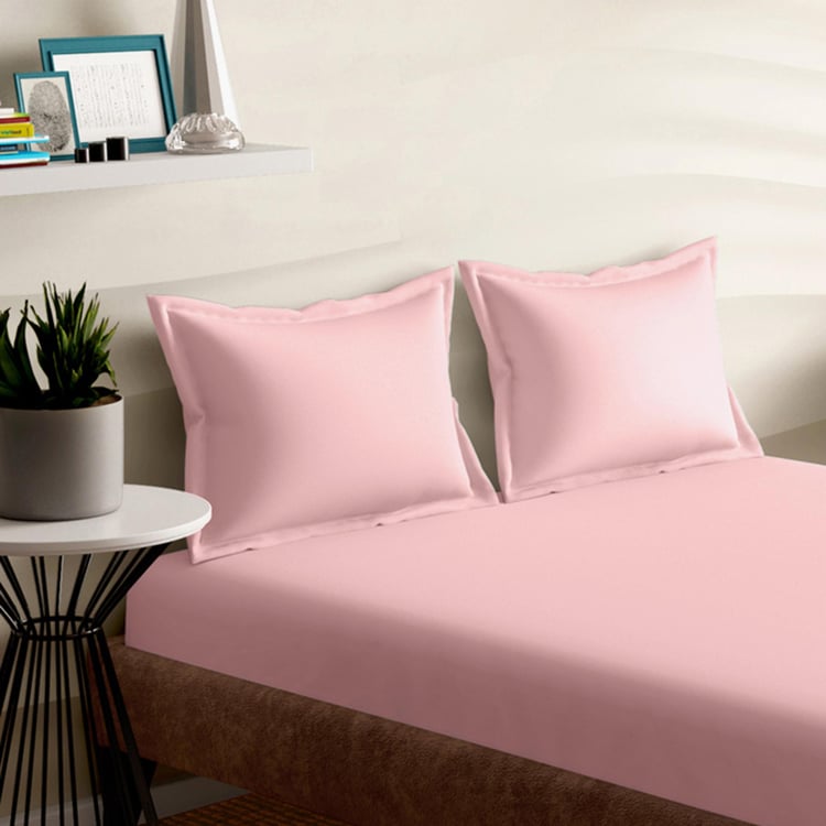 PORTICO Shades Pink Solid Cotton Queen Size Bedsheet Set - 224x254cm - 3pcs